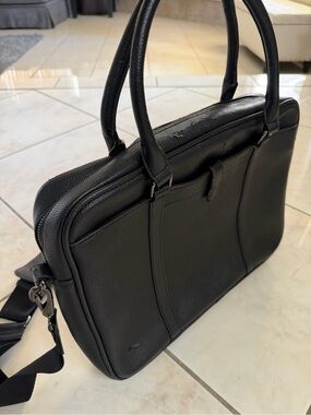 Steve Madden 15.5” Black Leather Tote Laptop Briefcase Shoulder Strap Office